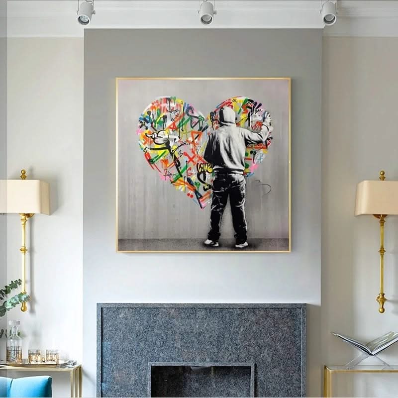 Graffiti Art of Guy Behind The Love Canvas Wall Art-ChandeliersDecor.com