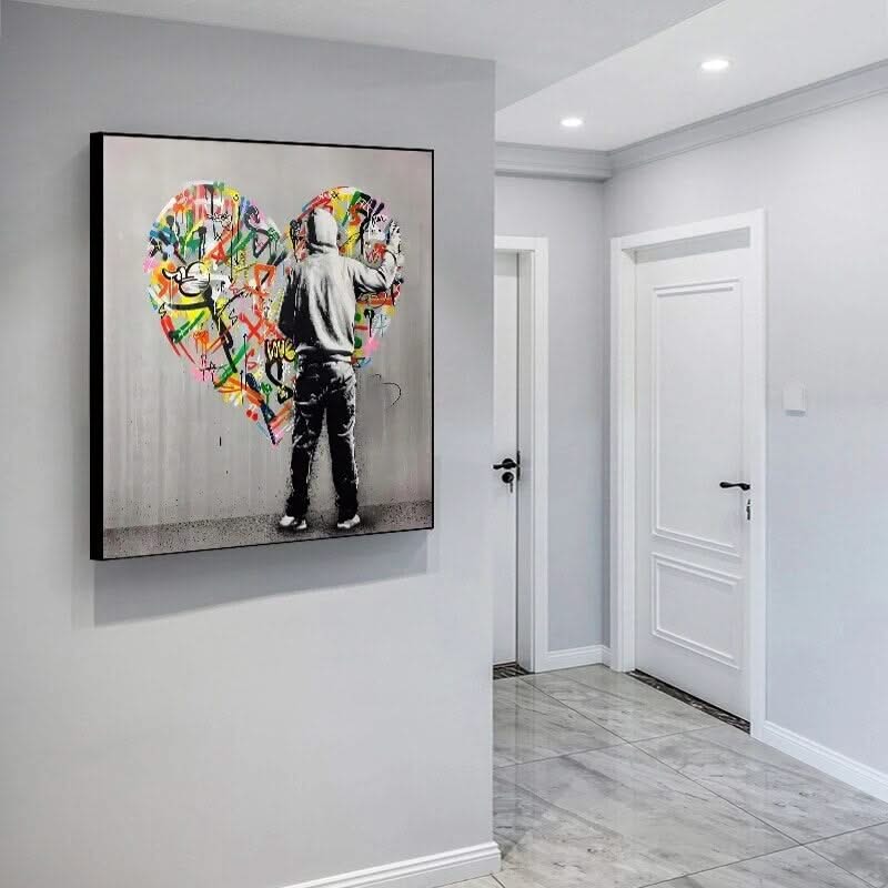 Graffiti Art of Guy Behind The Love Canvas Wall Art-ChandeliersDecor.com