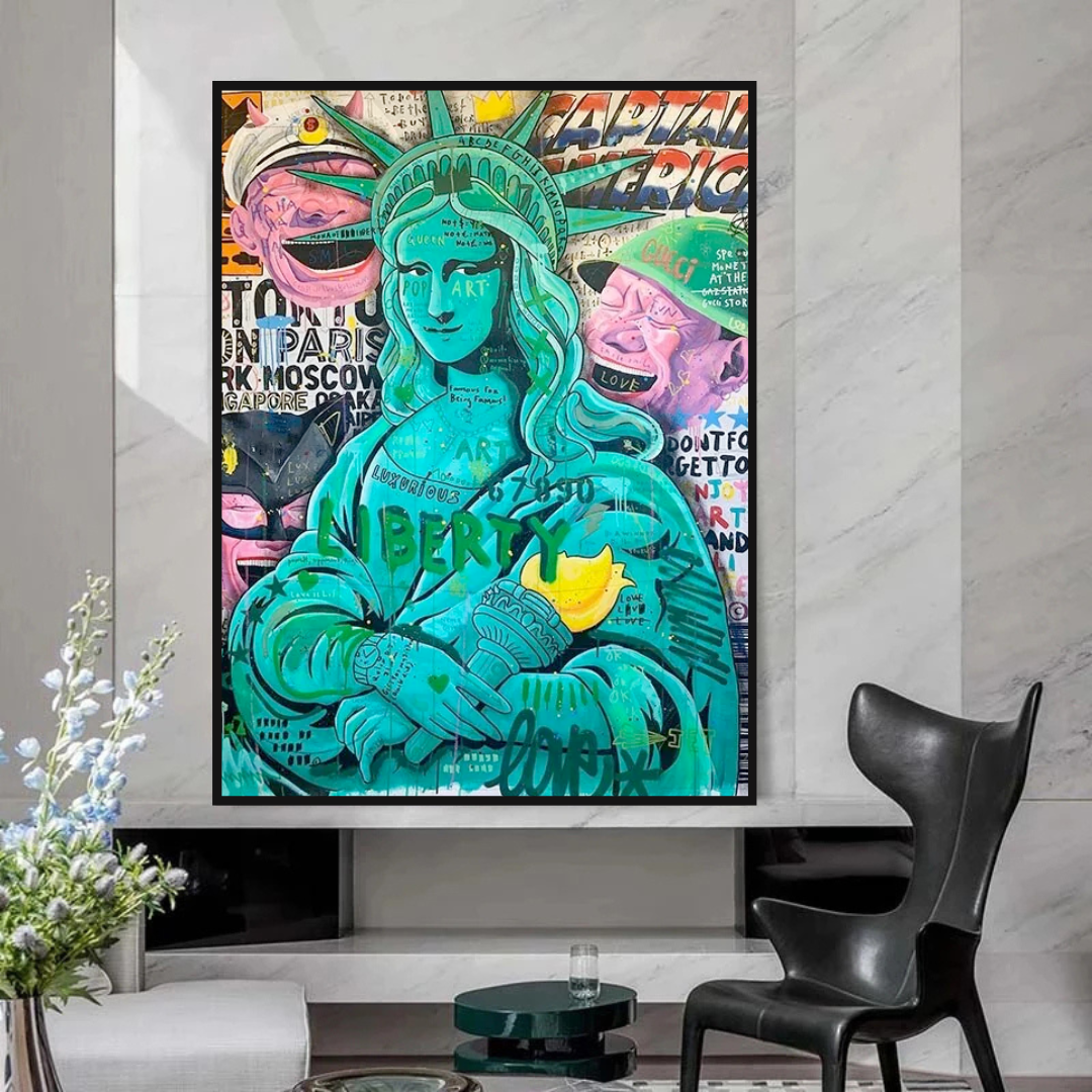 Graffiti Art Sculpture Statue Of Liberty Canvas Wall Art-ChandeliersDecor.com