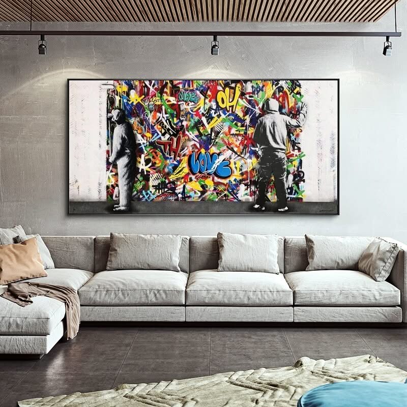 Graffiti Banksy Paintings on The Wall Canvas Wall Art-ChandeliersDecor.com