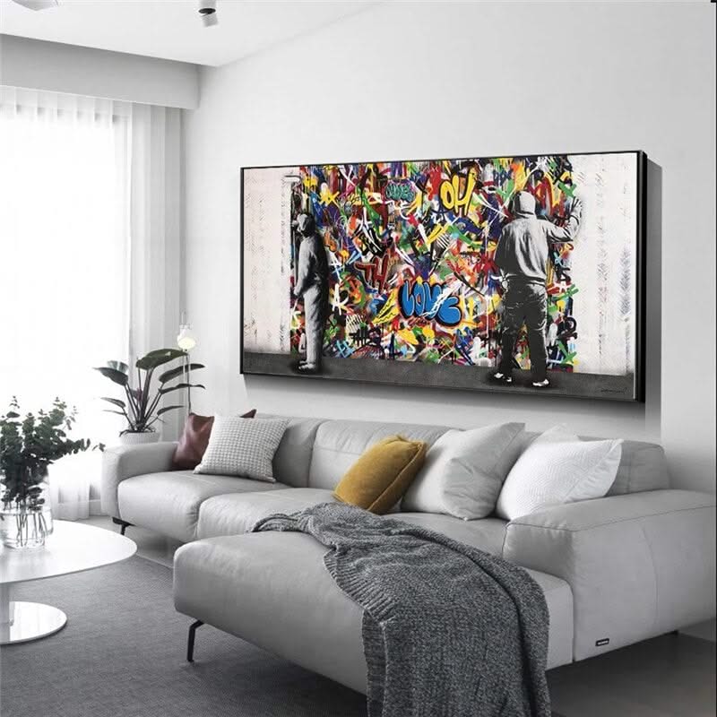 Graffiti Banksy Paintings on The Wall Canvas Wall Art-ChandeliersDecor.com