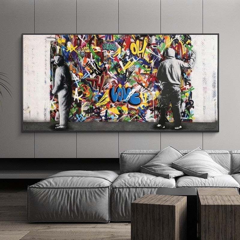 ChandeliersDecor.com-Banksy Wall Poster-Graffiti Banksy Paintings on The Wall Canvas Wall Art