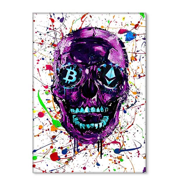 ChandeliersDecor.com-Wall Posters-Graffiti Colourful Skulls with Crown Canvas Wall Art
