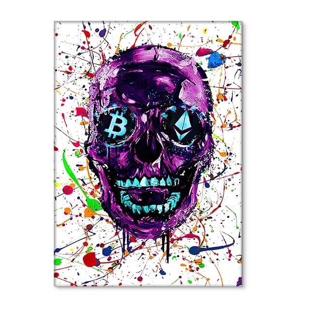 Graffiti Colourful Skulls with Crown Canvas Wall Art-ChandeliersDecor.com