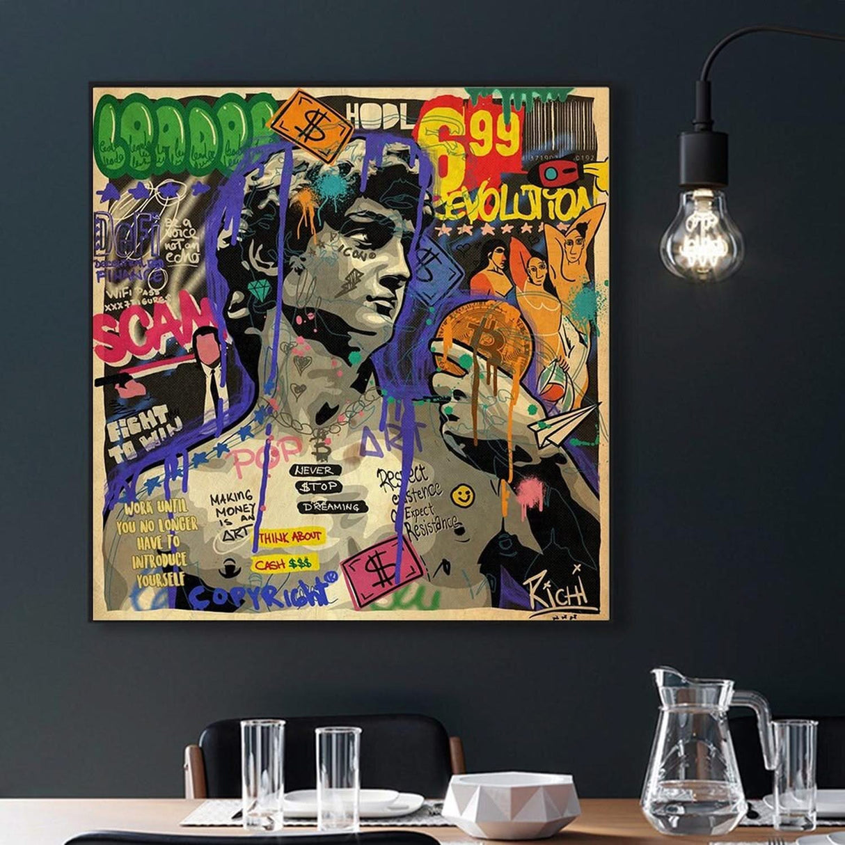 Graffiti Statue of David Canvas Wall Art-ChandeliersDecor.com