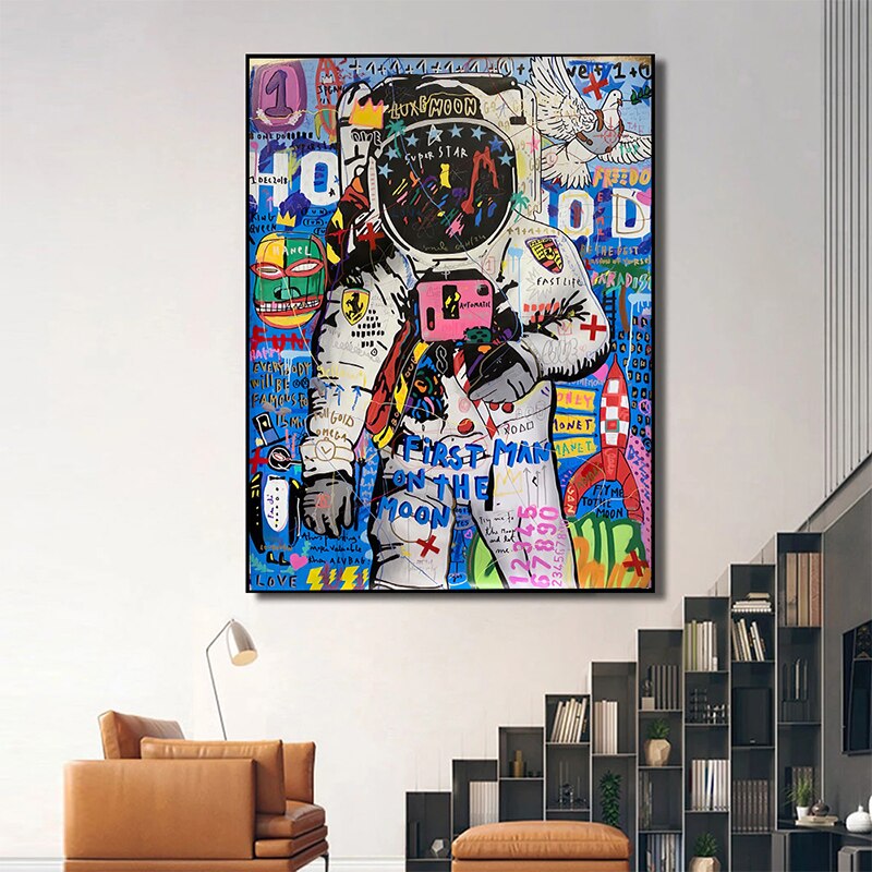 ChandeliersDecor.com-Wall Posters-Graffiti Street Art Astronaut Canvas Wall Art
