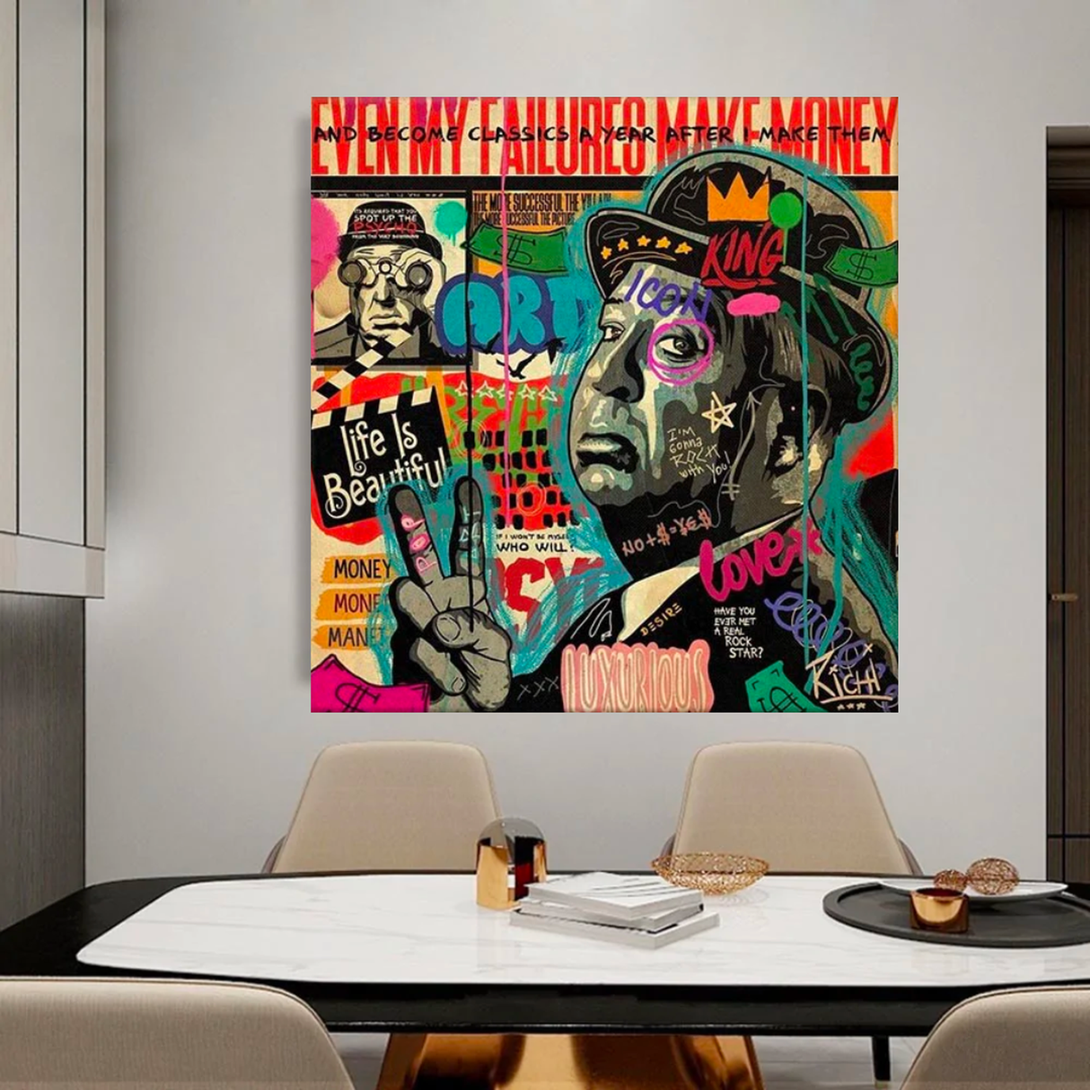 Graffiti Wall Art Lovers Kiss Canvas Wall Art-ChandeliersDecor.com