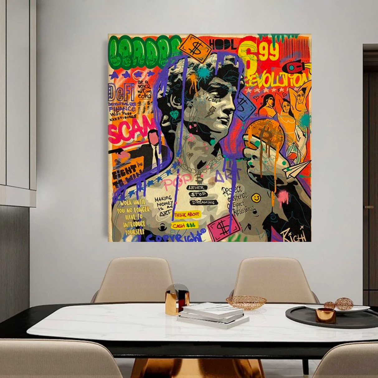 Graffiti Wall Art Lovers Kiss Canvas Wall Art-ChandeliersDecor.com