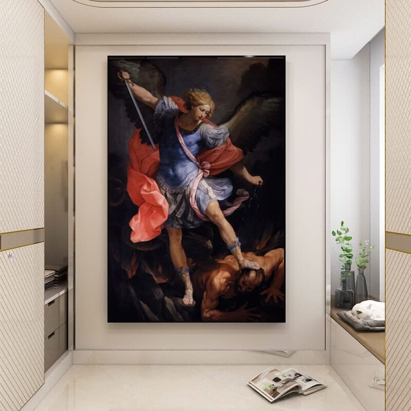 Guido Reni: The Archangel Michael Defeating Satan Canvas Wall Art-ChandeliersDecor.com