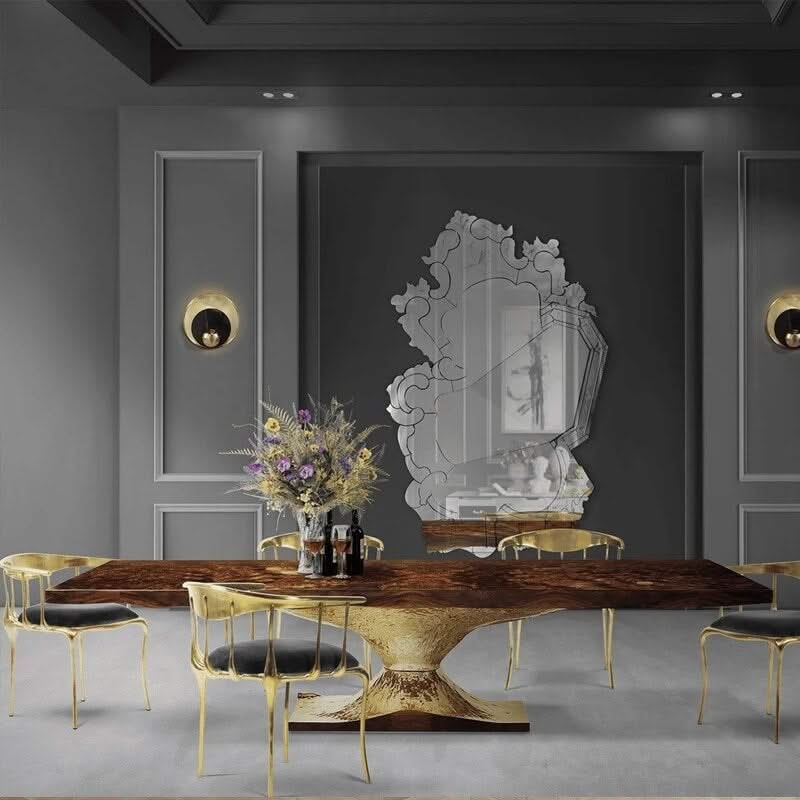 Italian Hourglass Solid Wood Brass Dining Table Set-ChandeliersDecor.com