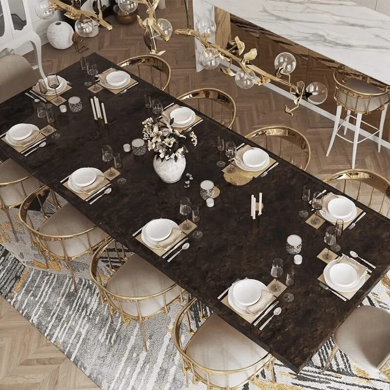 Italian Hourglass Solid Wood Brass Dining Table Set-ChandeliersDecor.com