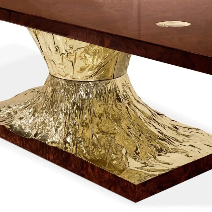 Italian Hourglass Solid Wood Brass Dining Table Set-ChandeliersDecor.com
