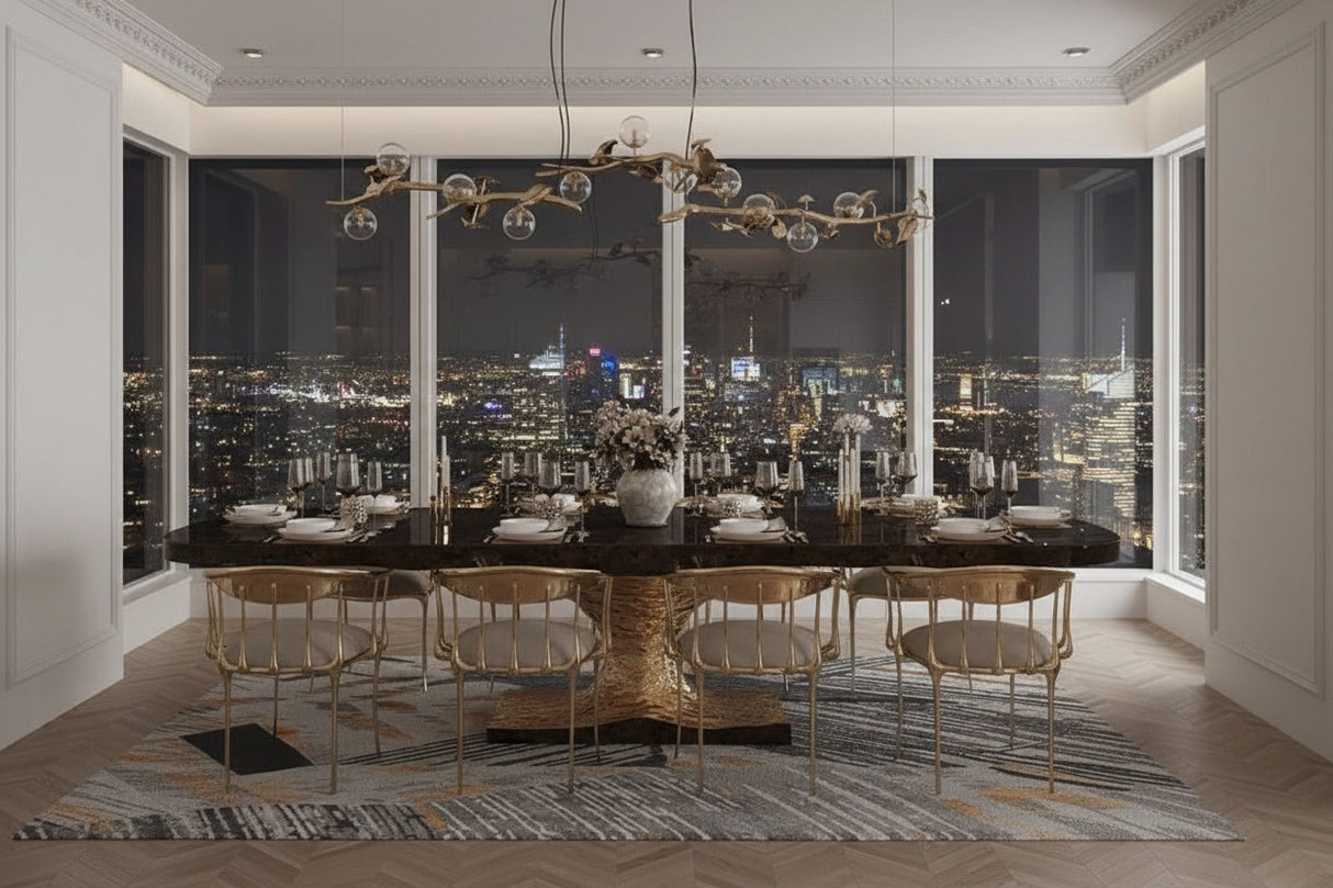 Italian Hourglass Solid Wood Brass Dining Table Set-ChandeliersDecor.com