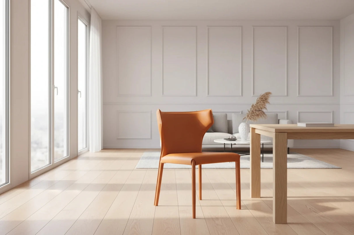 Italian Minimalist Saddle Leather Dining Chair-ChandeliersDecor.com