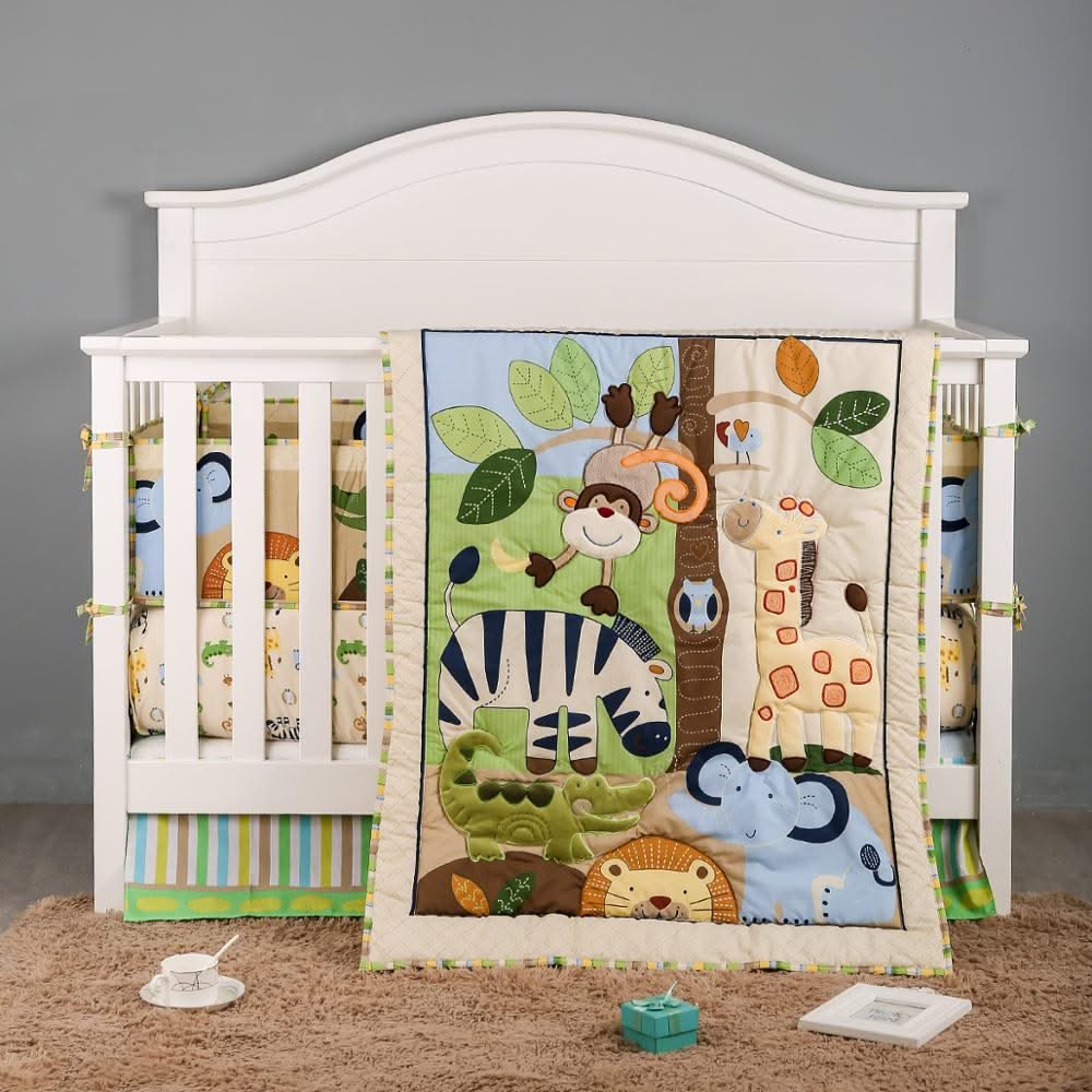 ChandeliersDecor.com-Crib Bedding-Jungle Animals Theme Crib Cot Bedding Set