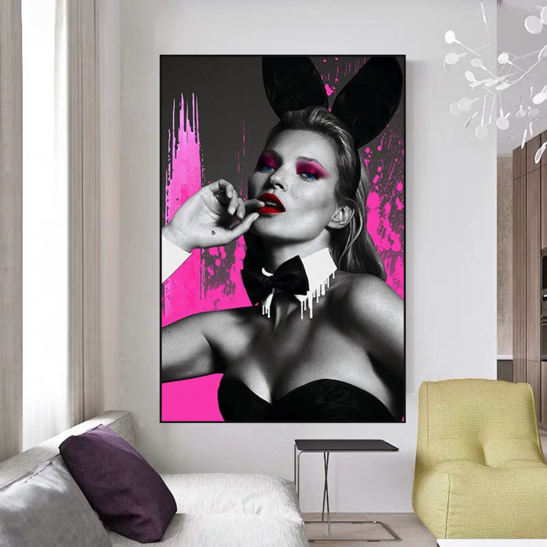 Kate Moss Pink Bunny Poster - Limited Edition Art Print-ChandeliersDecor.com