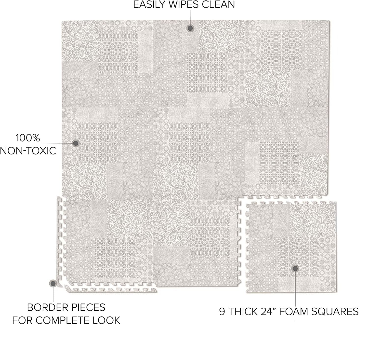 ChandeliersDecor.com-Play Mats-Kids Babies Khaki Design Play Mat Puzzle Tiles | Pack of 9 Tiles - 60x60cm per tile size