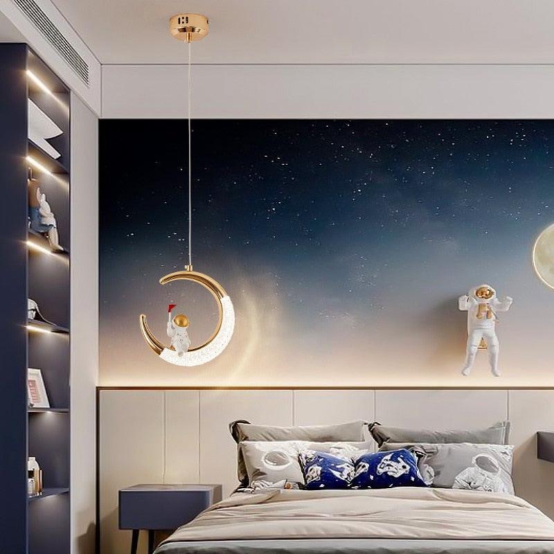ChandeliersDecor.com-Kids Room Nursery Lighting-Kids Bedside Astronaut on Moon Light | Kids Room Decor Lights