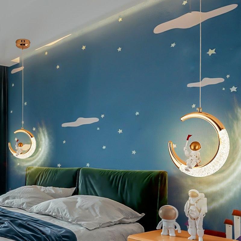 ChandeliersDecor.com-Kids Room Nursery Lighting-Kids Bedside Astronaut on Moon Light | Kids Room Decor Lights