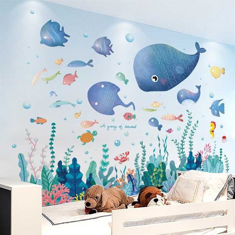 ChandeliersDecor.com-Kids Ocean Life Wall Decal with Whale Fish Octopus Turtles and Corals
