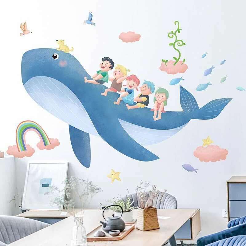 ChandeliersDecor.com-Kids Ocean Life Wall Decal with Whale Fish Octopus Turtles and Corals