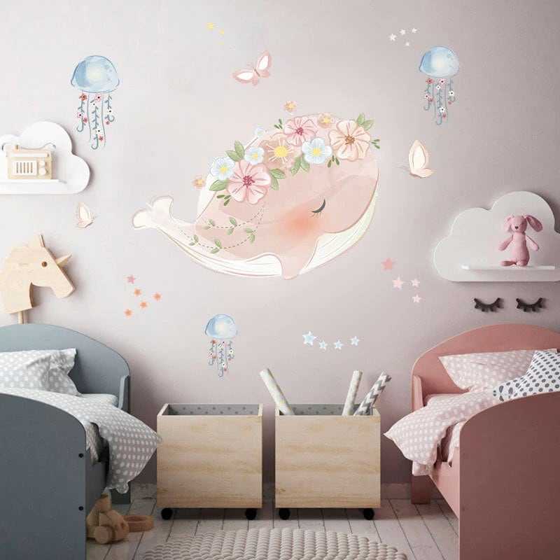 ChandeliersDecor.com-Kids Ocean Life Wall Decal with Whale Fish Octopus Turtles and Corals