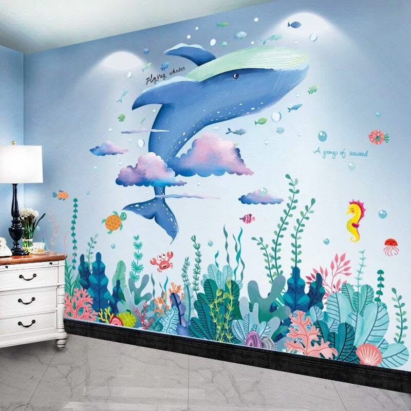 ChandeliersDecor.com-Kids Ocean Life Wall Decal with Whale Fish Octopus Turtles and Corals