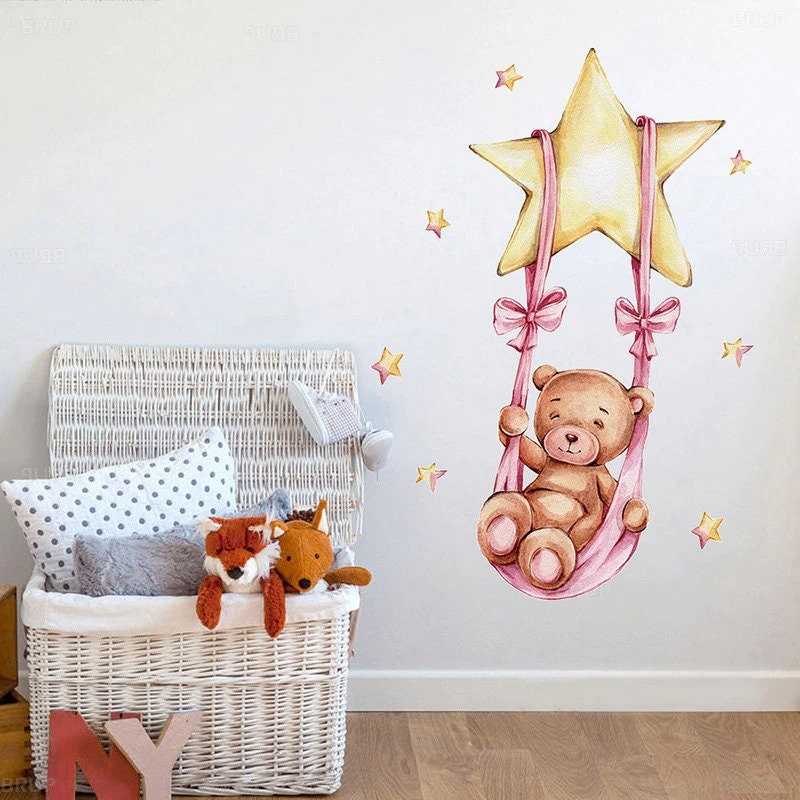 ChandeliersDecor.com-Kids Room Wall Decals - Teddy Bear and Rabbit on the Moon