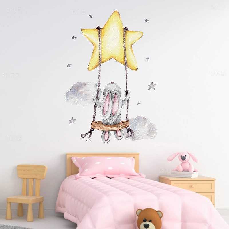 ChandeliersDecor.com-Kids Room Wall Decals - Teddy Bear and Rabbit on the Moon
