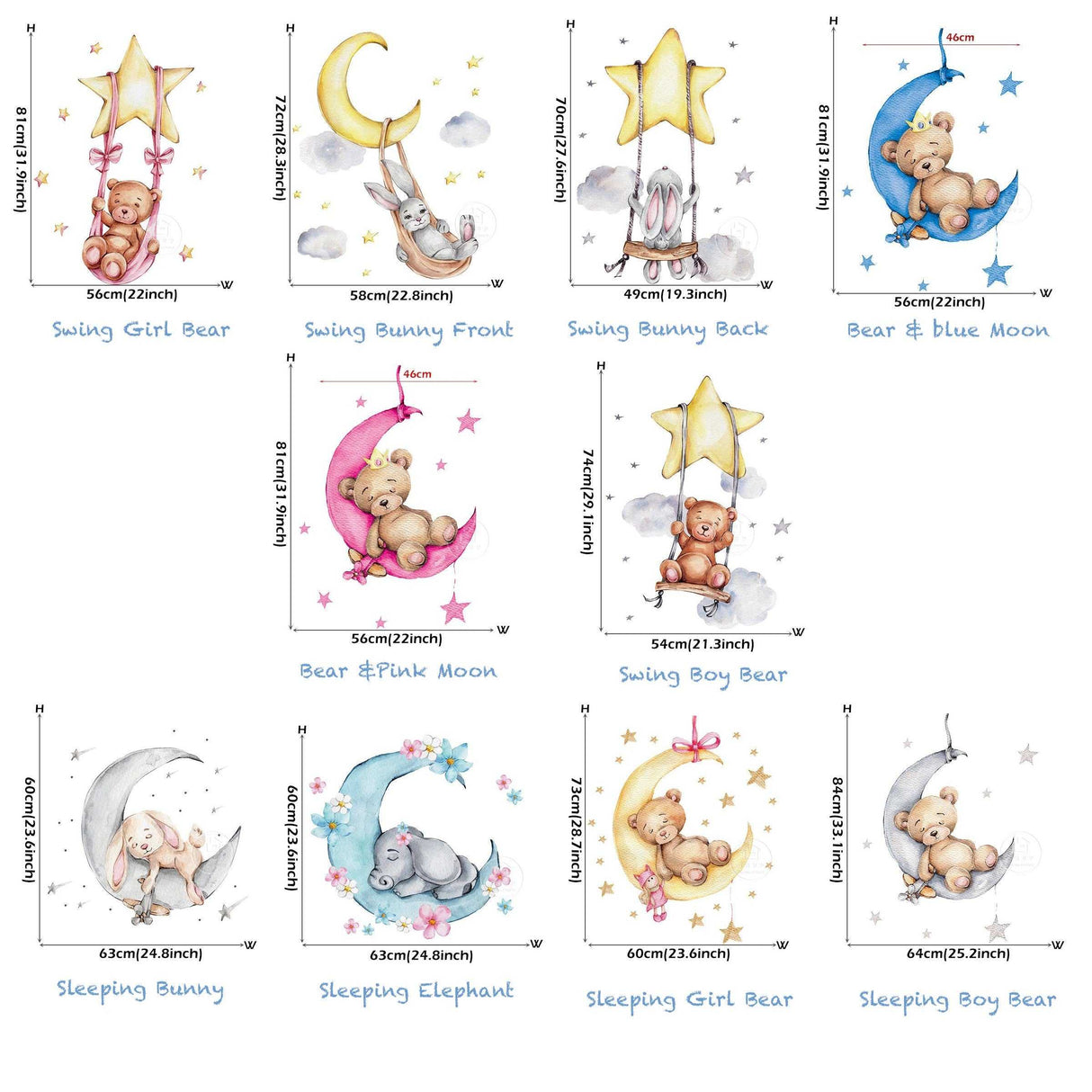 ChandeliersDecor.com-Kids Room Wall Decals - Teddy Bear and Rabbit on the Moon