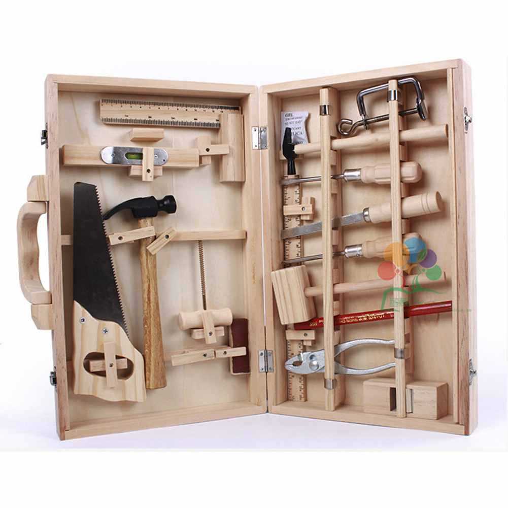 ChandeliersDecor.com-Kids Toolbox Set | Kids Woodworking Box | Wooden Play Set Gift