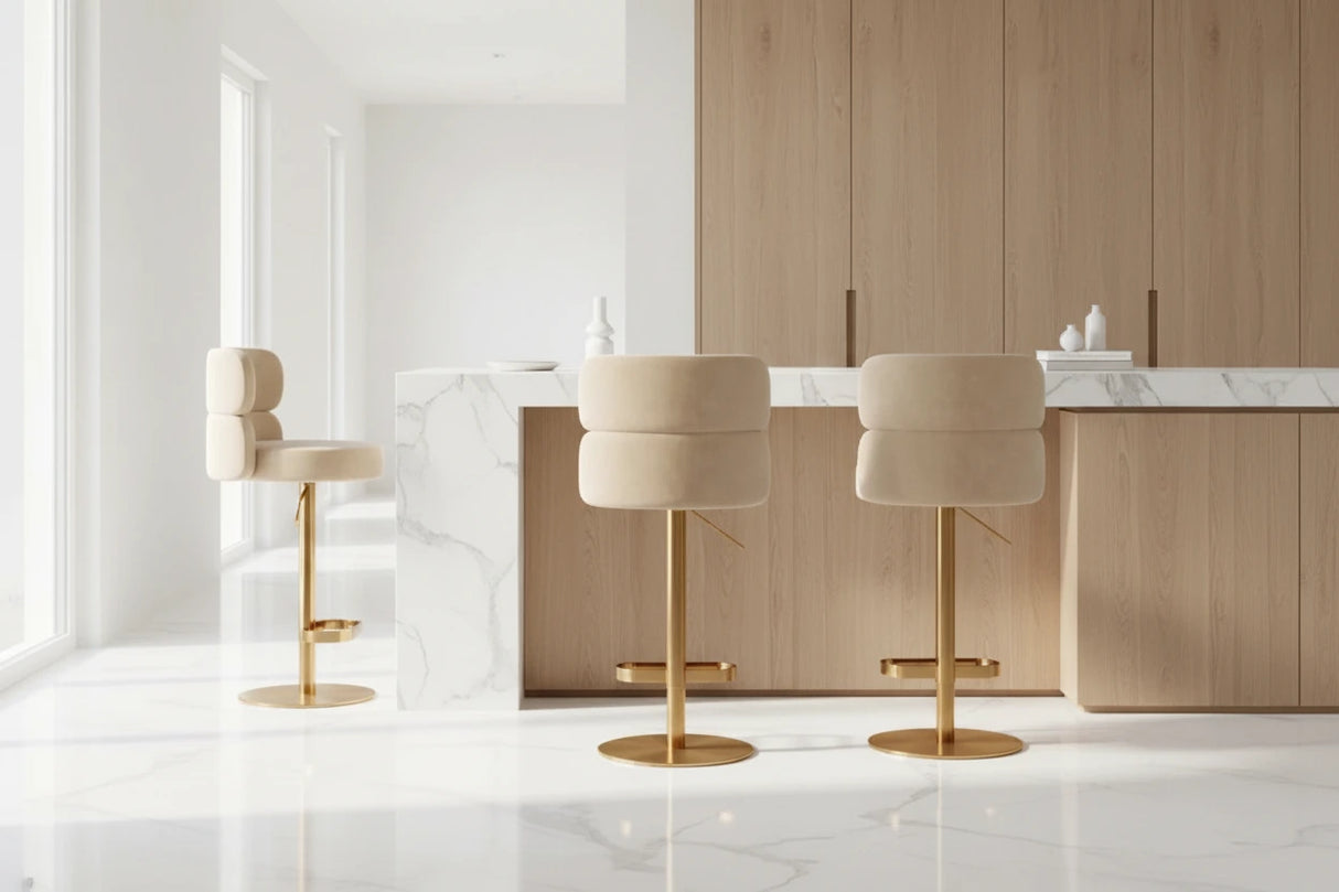 Leather Bar Chair Stool Gold Frame Swivel Chair-ChandeliersDecor.com