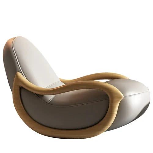 ChandeliersDecor.com-Sofa Chairs and Stools-Leather Rocking Chair Nested in Oak Wood