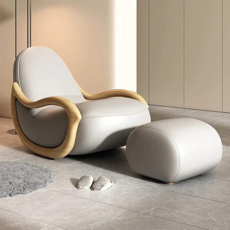 ChandeliersDecor.com-Sofa Chairs and Stools-Leather Rocking Chair Nested in Oak Wood