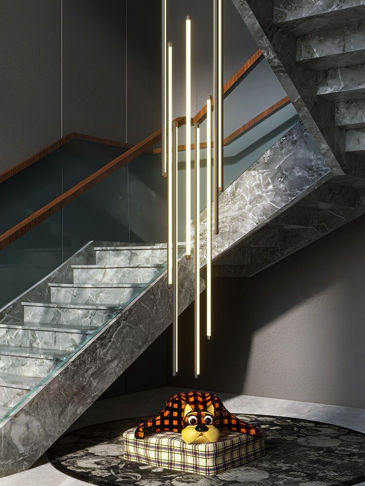 ChandeliersDecor.com-Chandeliers-LED Bars Staircase Chandelier: Illuminate Your Space