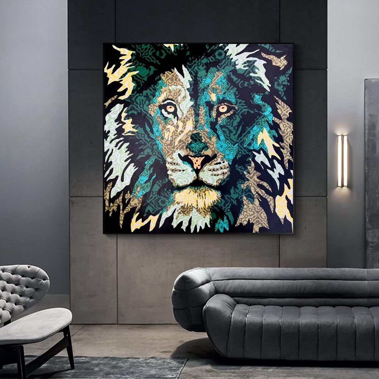 Lion Face Poster: Bold & Captivating Art Decor-ChandeliersDecor.com