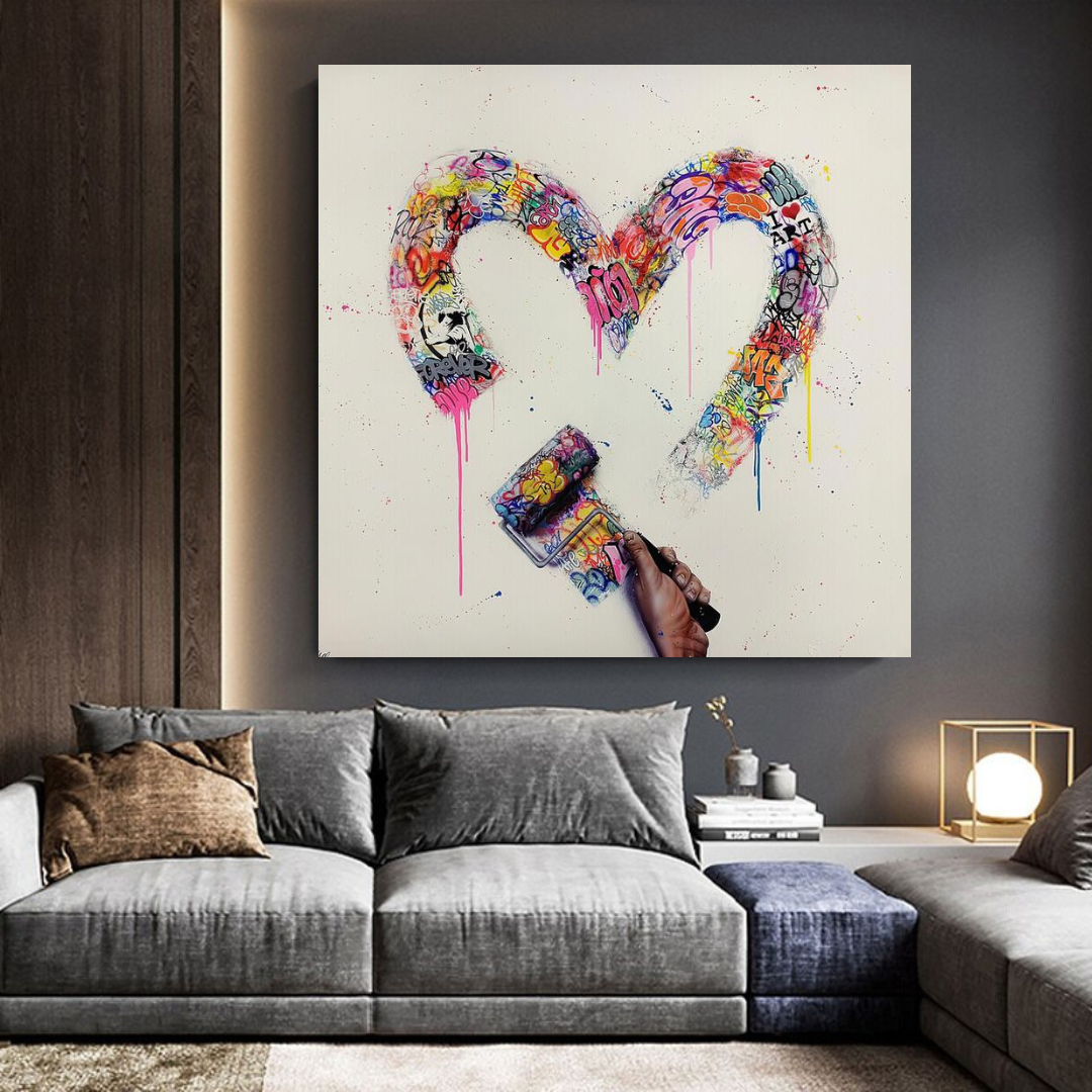 Love Heart Graffiti Canvas Wall Art-ChandeliersDecor.com