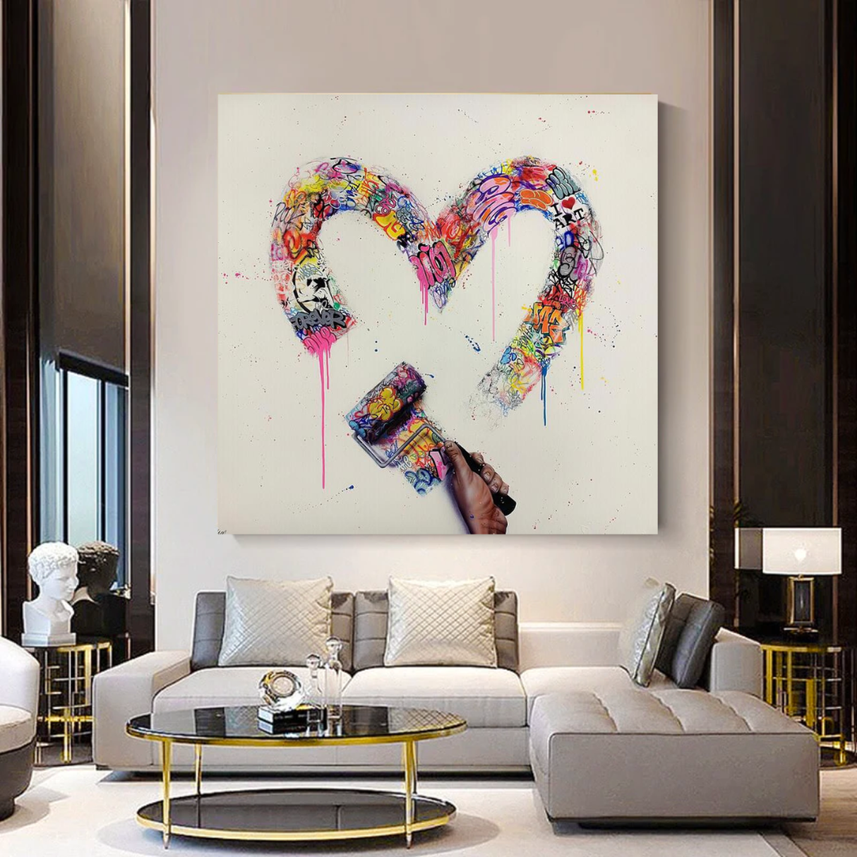 Love Heart Graffiti Canvas Wall Art-ChandeliersDecor.com