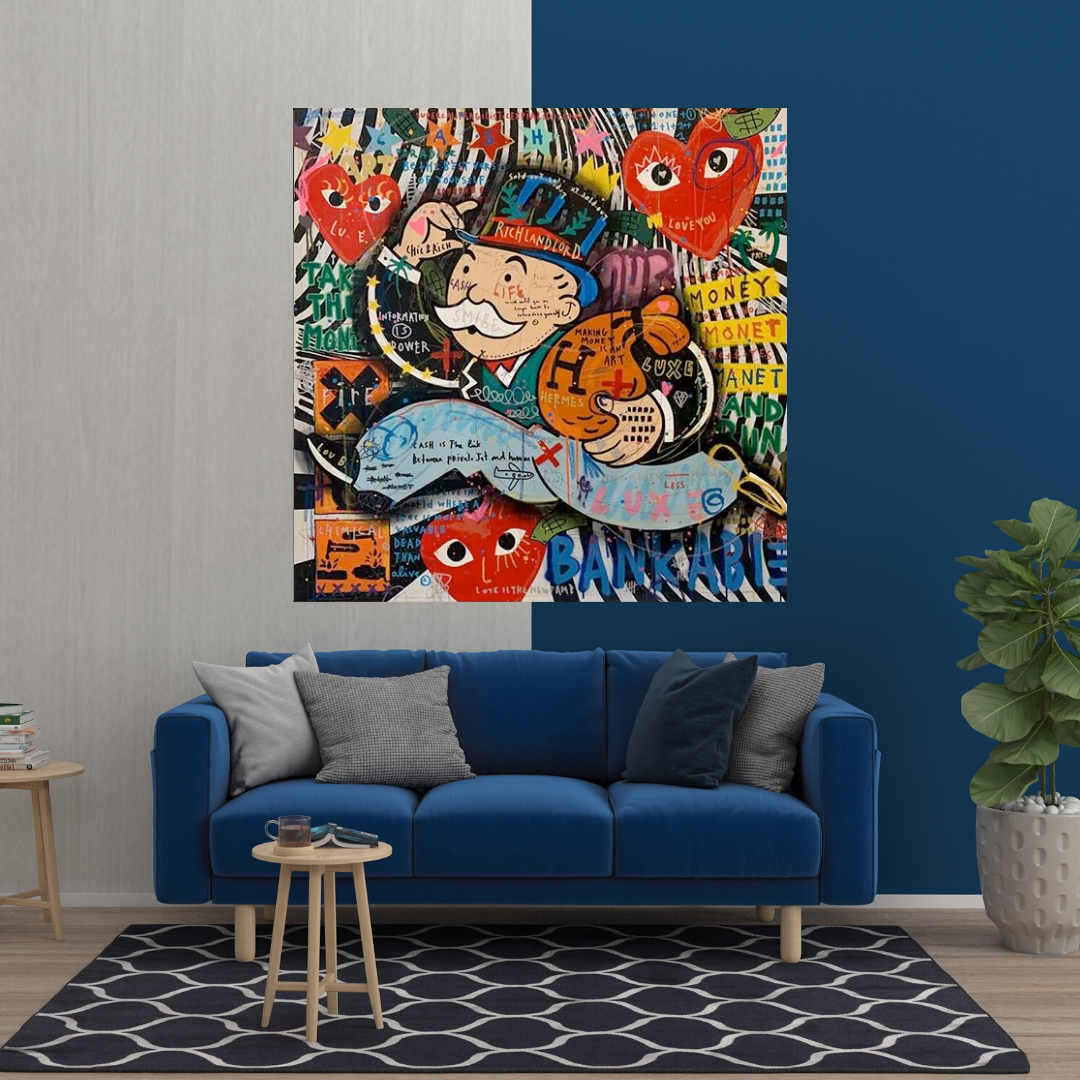 ChandeliersDecor.com-Monopoly Wall Poster-Love Heart Monopoly Making Money Canvas Wall Art