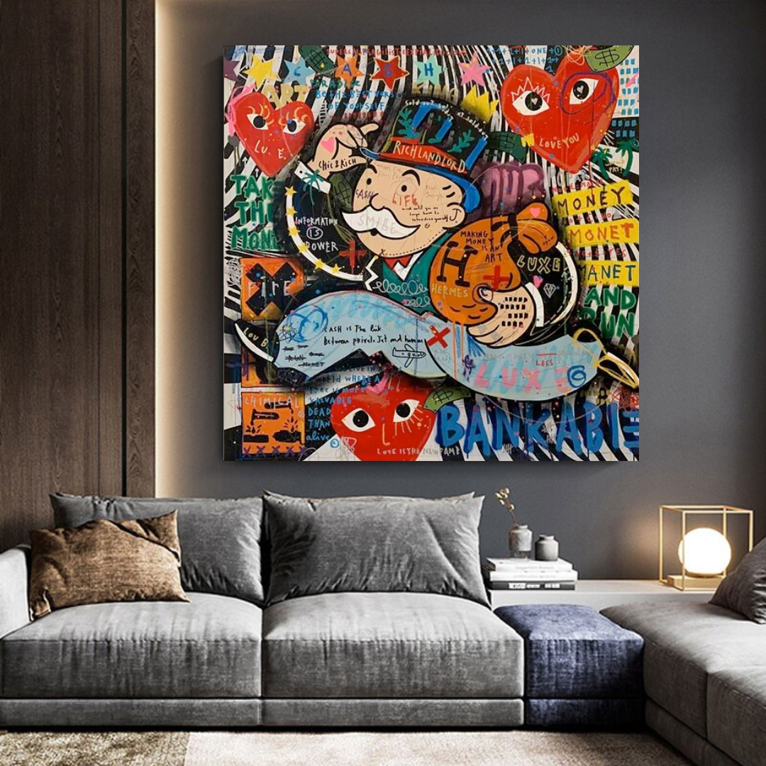 ChandeliersDecor.com-Monopoly Wall Poster-Love Heart Monopoly Making Money Canvas Wall Art