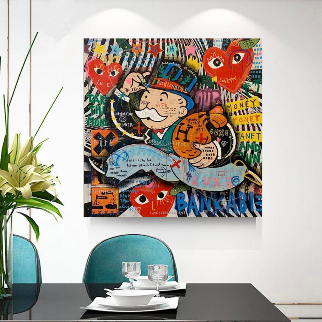 ChandeliersDecor.com-Monopoly Wall Poster-Love Heart Monopoly Making Money Canvas Wall Art