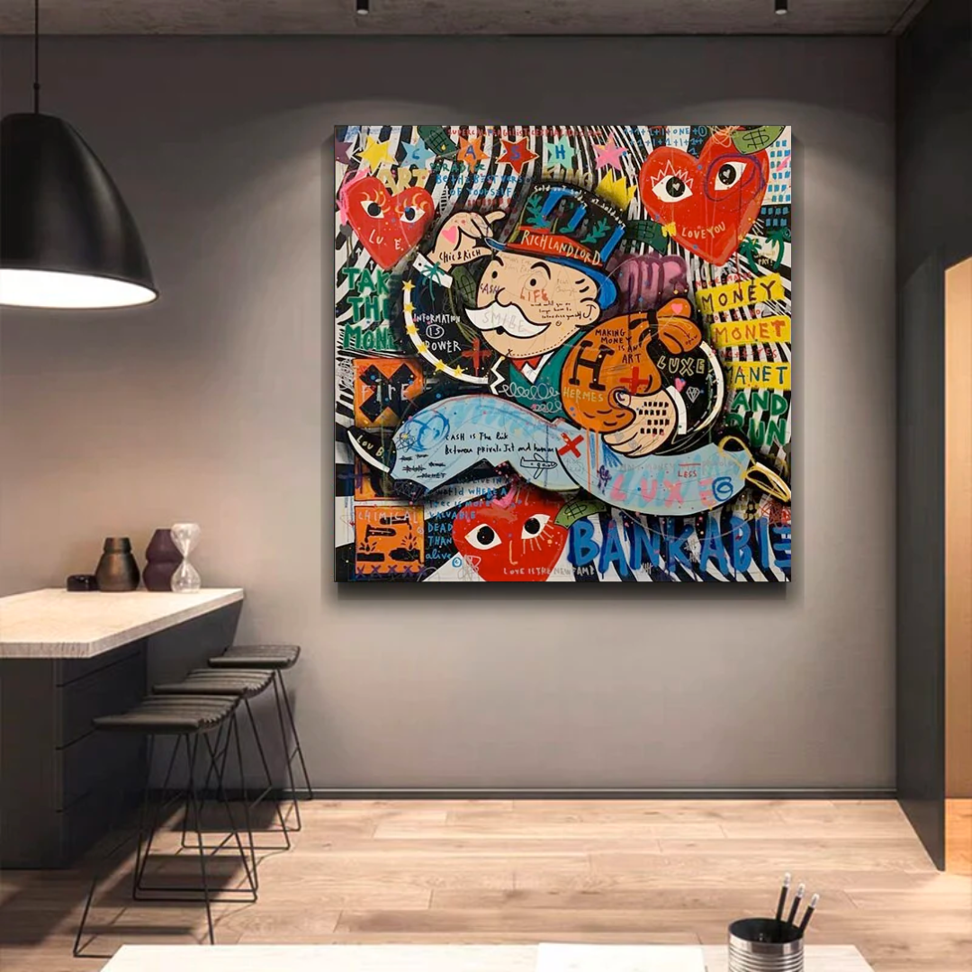 Love Heart Monopoly Making Money Canvas Wall Art-ChandeliersDecor.com