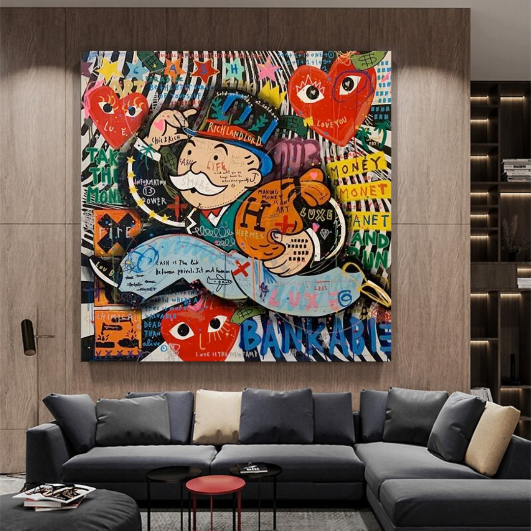 Love Heart Monopoly Making Money Canvas Wall Art-ChandeliersDecor.com