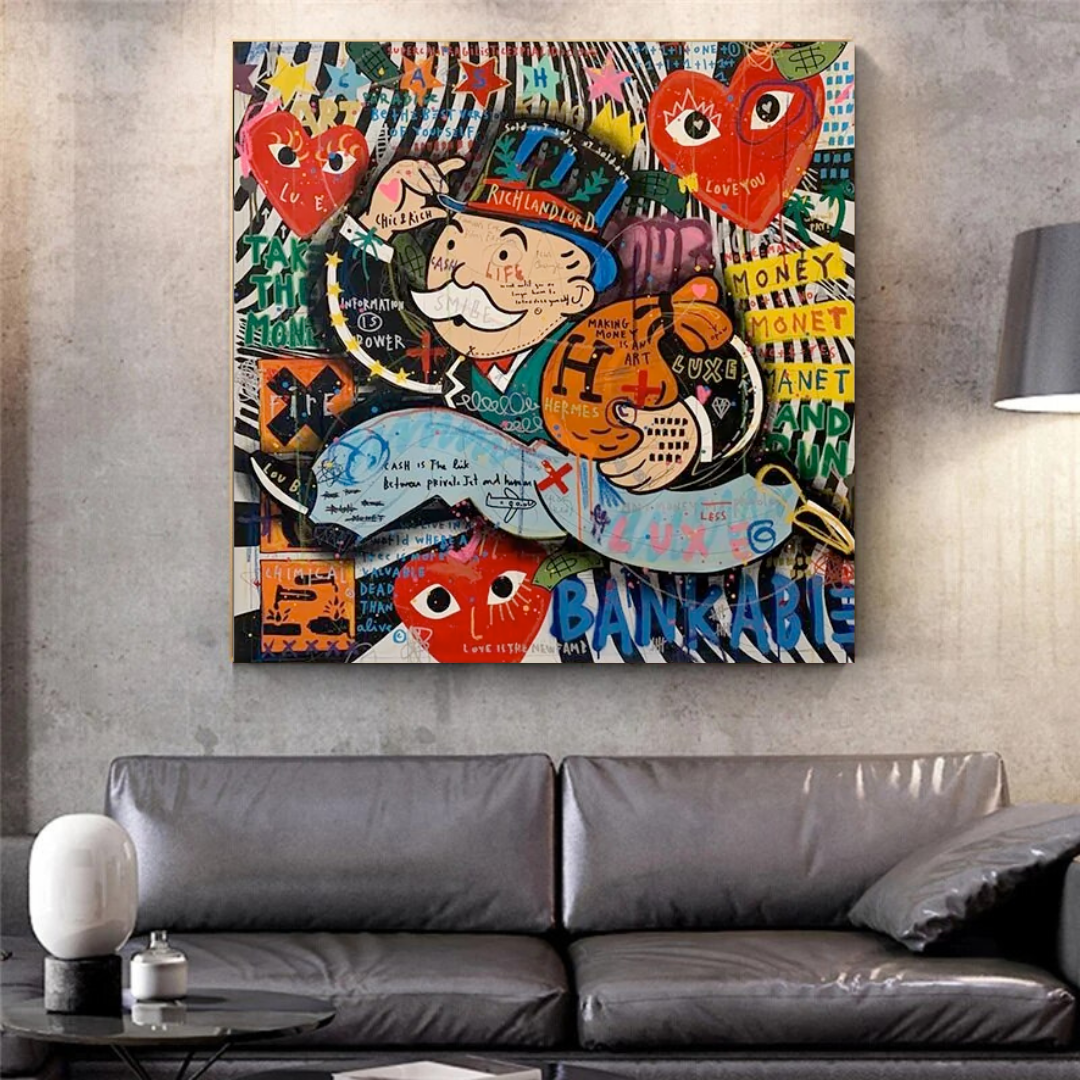 Love Heart Monopoly Making Money Canvas Wall Art-ChandeliersDecor.com