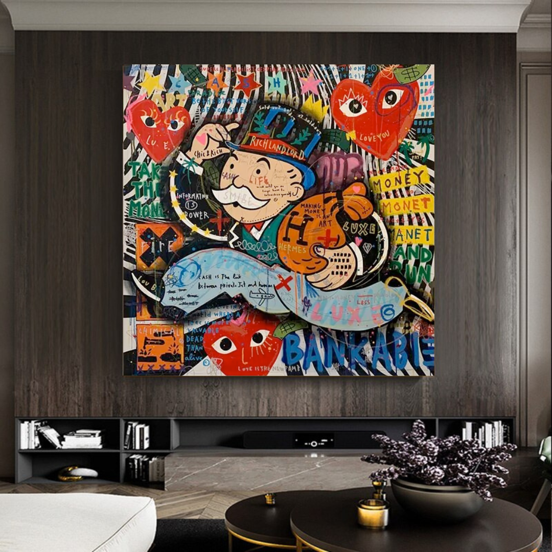 ChandeliersDecor.com-Monopoly Wall Poster-Love Heart Monopoly Making Money Canvas Wall Art