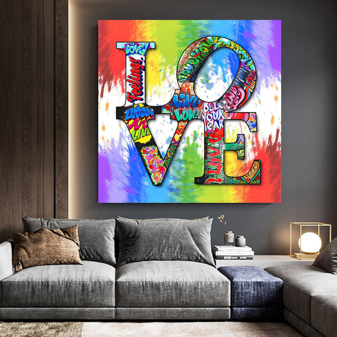 Love Rainbow Graffiti Canvas Wall Art-ChandeliersDecor.com