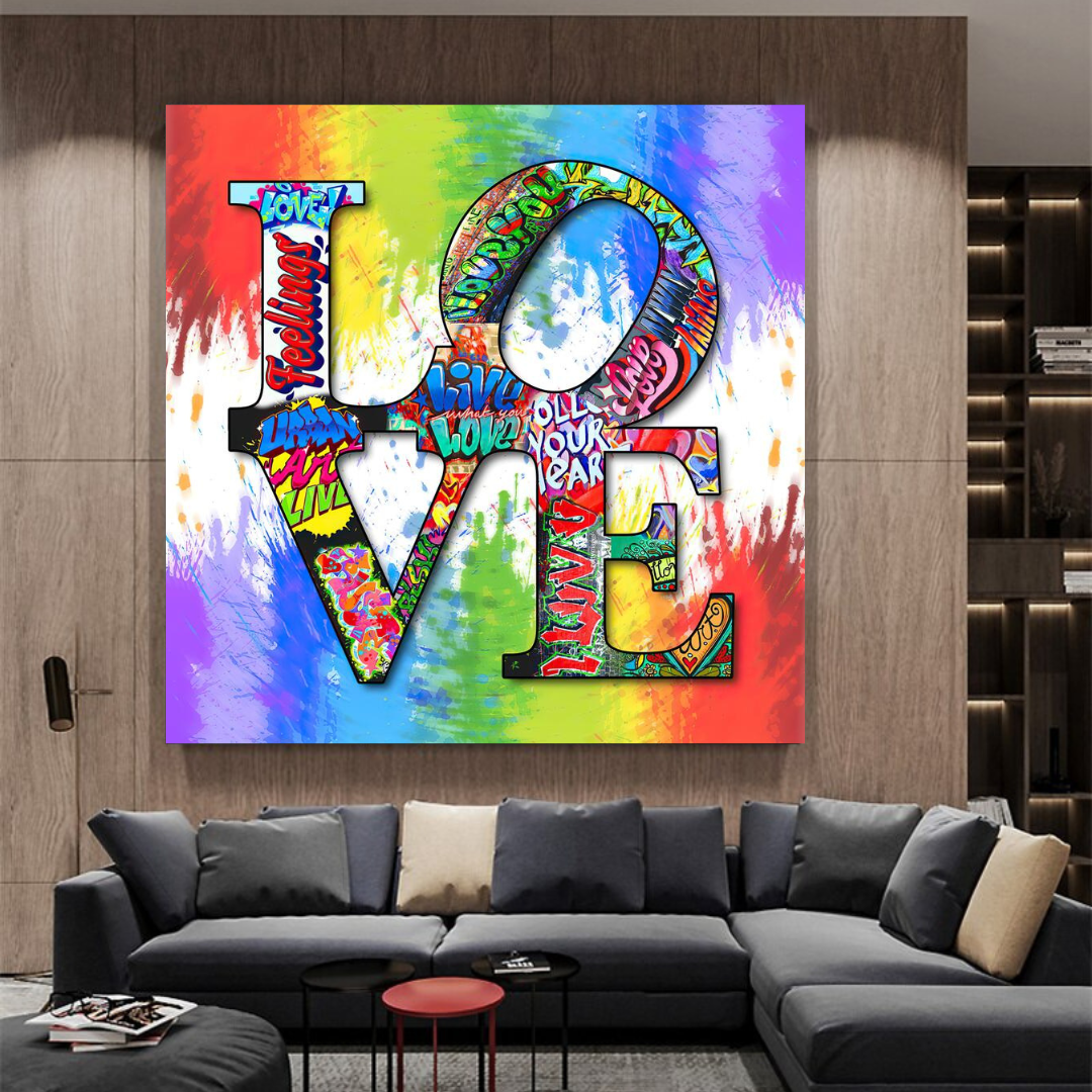 Love Rainbow Graffiti Canvas Wall Art-ChandeliersDecor.com