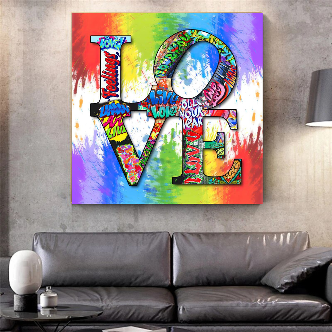 Love Rainbow Graffiti Canvas Wall Art-ChandeliersDecor.com