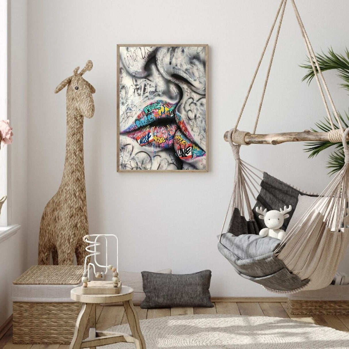 Lovers Kiss Canvas Wall Art - Lips Design-ChandeliersDecor.com