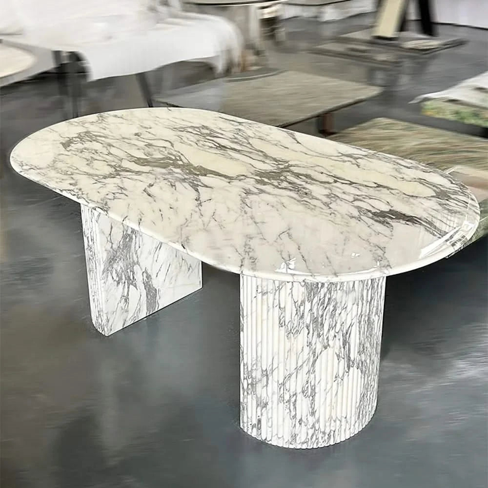 Luxury White Polished Finish Marble Dining Table Set-ChandeliersDecor.com